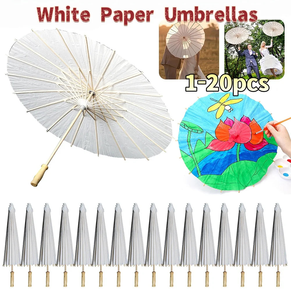 1- White Paper Umbrellas Parasol Umbrella Chinese Japanese Oiled Zpaxo