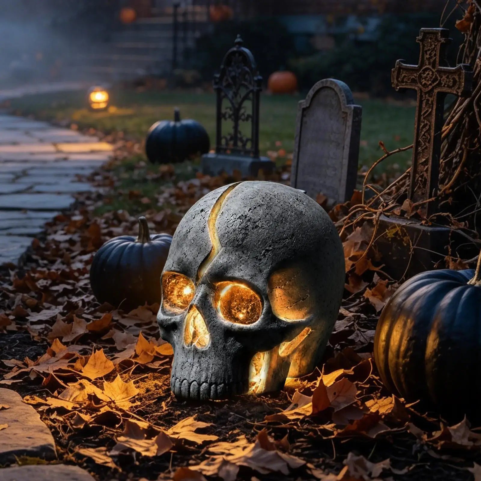 Halloween Outdoor Lighting Resin LED Solar Powered Spooky Gothic