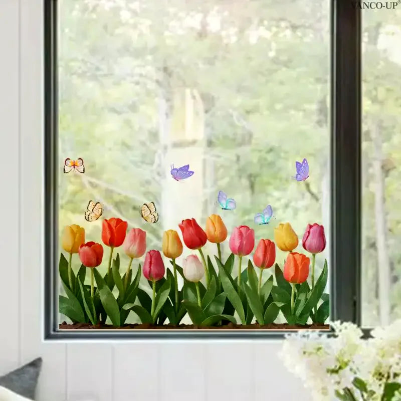 Waterproof 3D Tulip Window Sticker Static Cling Floral Decal Home Zpaxo