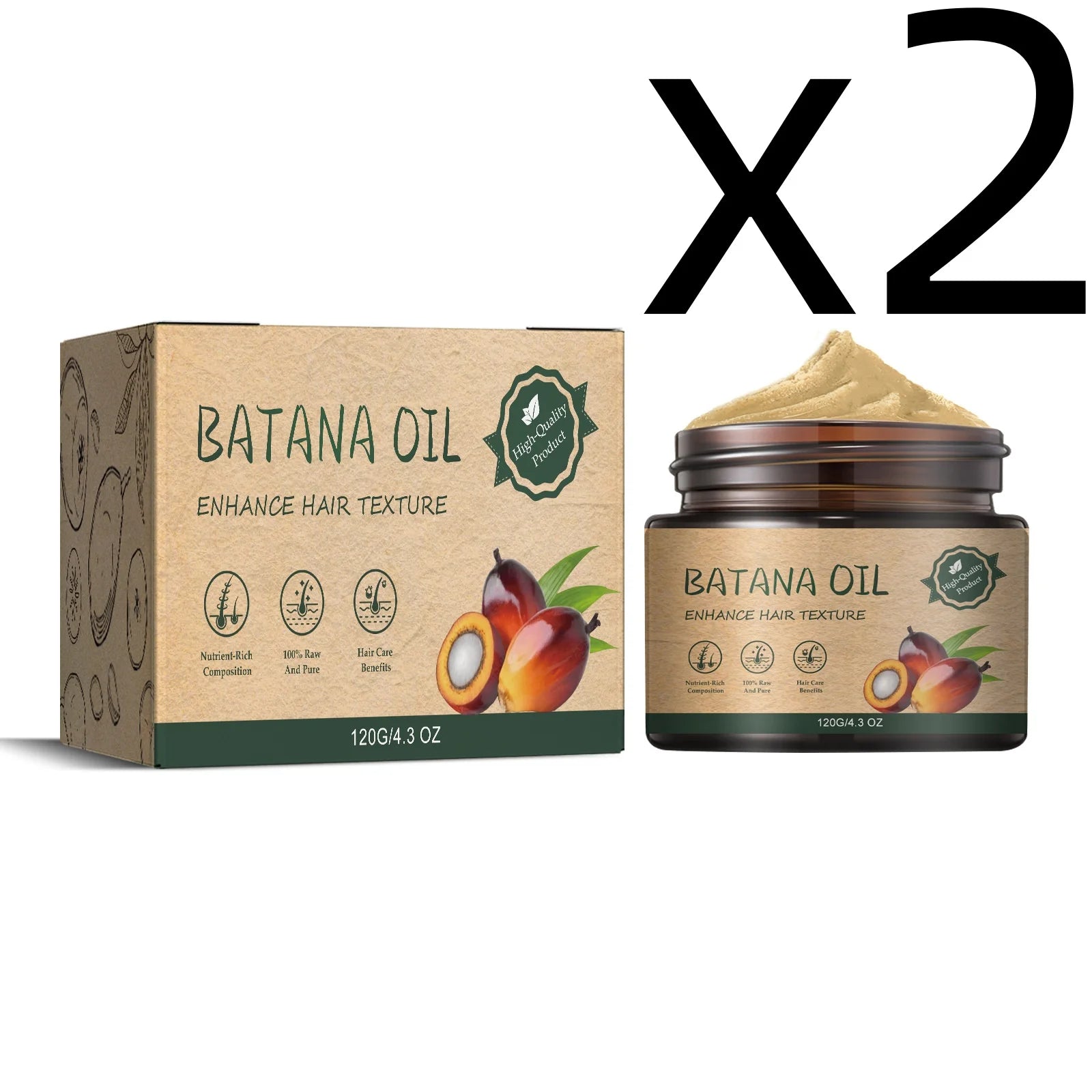 Batana Oil Hair Cream – Repair, Moisturize & Smooth Frizzy Hair Hair Care Cream Zpaxo 120g Boxed X 2PCS