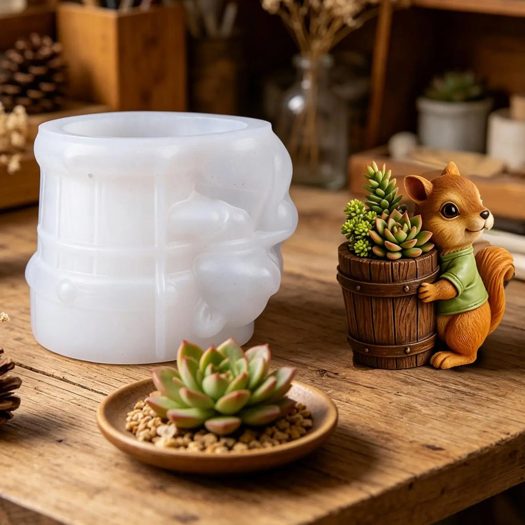 Pen Holder Mold 3D Squirrel Silicone Organizer Plaster Concrete Planter Mold for Organizer Container Flower Pot Clay Craft Zpaxo