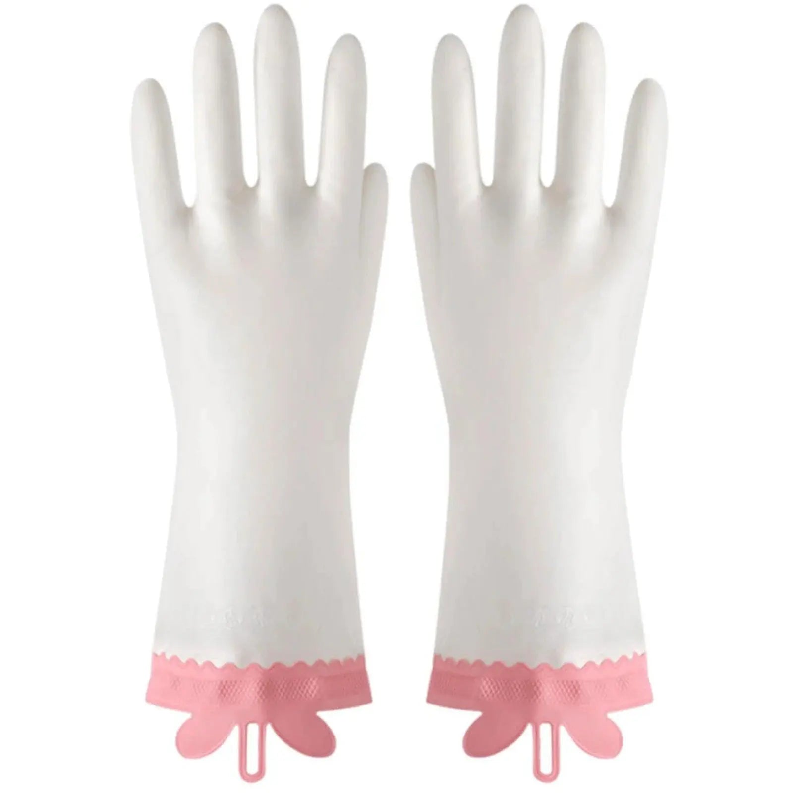 1Pair PVC Reusable Dishwashing Gloves,White Bunny Ear Lace Kitchen Gloves for Washing Dishes, 12in Long Cuff, Non-Slip Zpaxo Pink