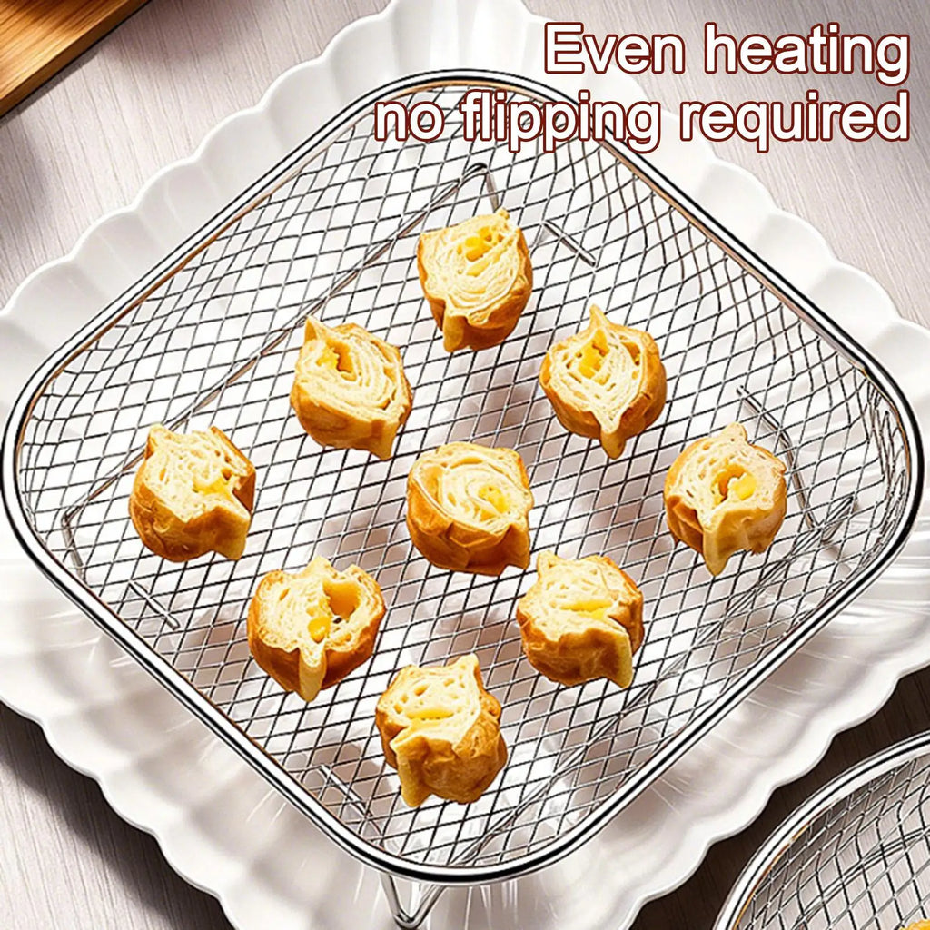 Stainless Steel Air Fryer Tray Food Grade Square Stackable Mesh