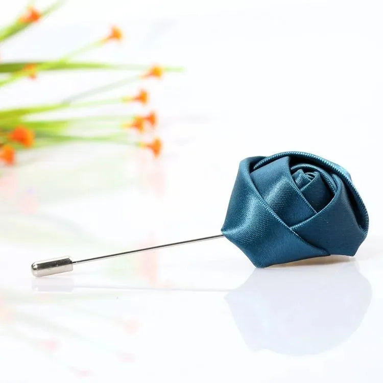 Men Boutonnieres for Wedding Groom Corsage Lapel Pins Ribbon Roses Flower Mensuit Buttonhole Brooch Marriage Accessories Zpaxo Indigo