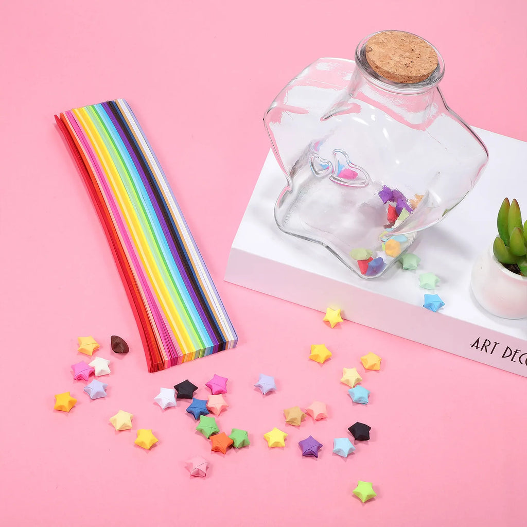 540Sheets Rainbow Origami Star Paper Strips Glass Wishing Bottle DIY