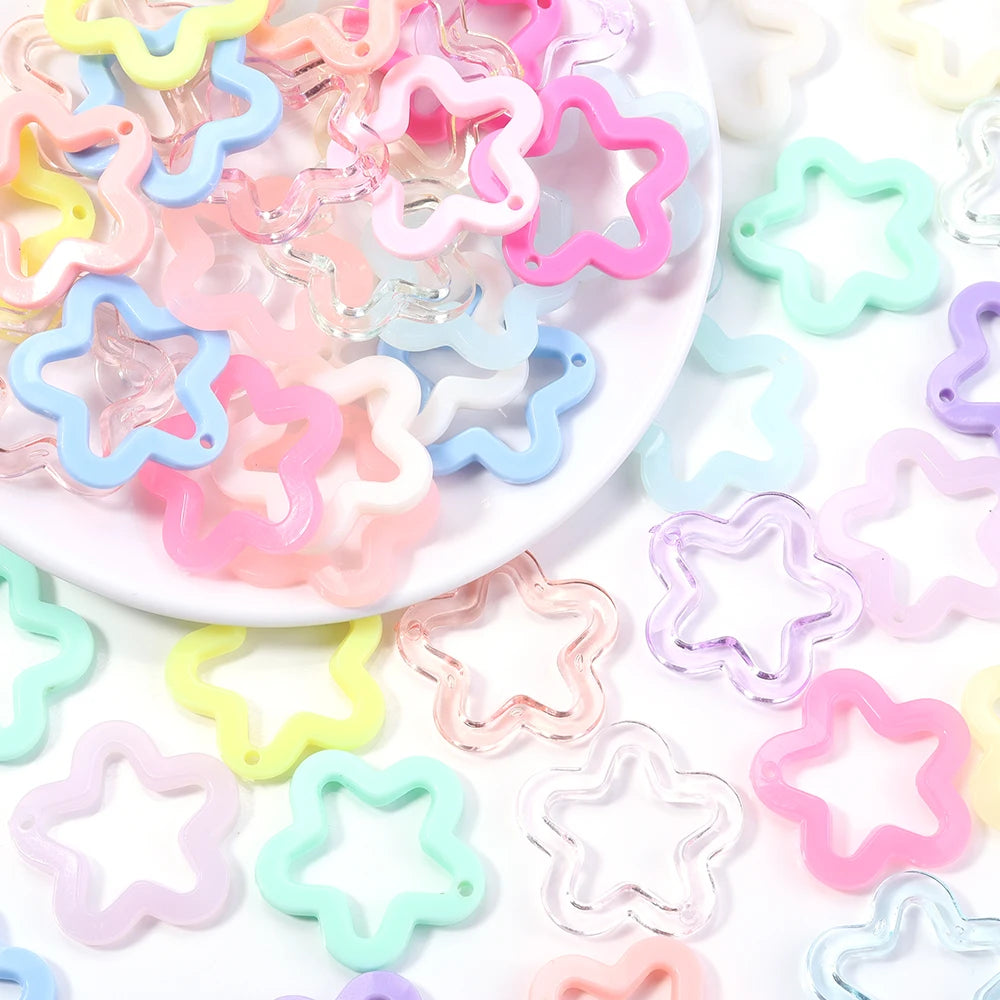 40Pcs/Lot 30mm Acrylic Transparent Hollow Star Loose Beads DIY Jewelry Pendant Keychain Windbell Handmade Fashion Accessories Zpaxo