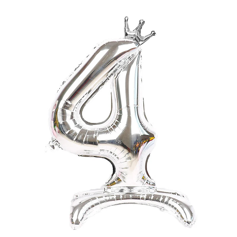Gold Number Stand Foil Balloons Crown Digital Figures Globos 0-9 Zpaxo silver 4 32inch