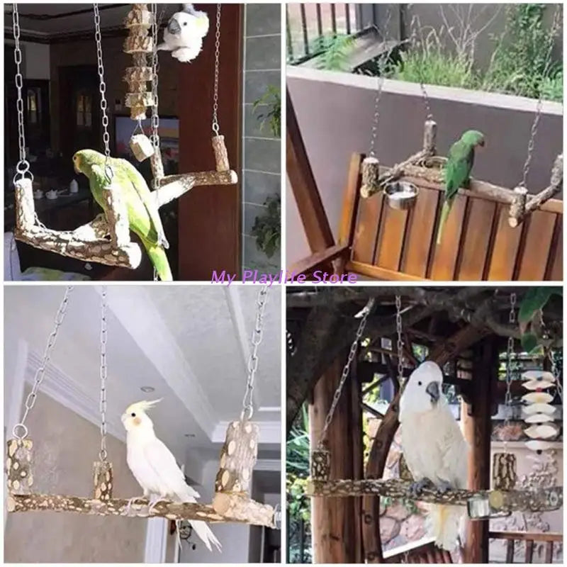 Bird Toys Wooden Perch Toy for Large Birds Natural Wood Parrot Swing Chew Toy Easy to Install for African Greys Mini Macaws Zpaxo