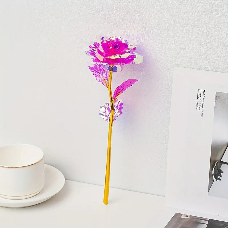 Artificial Flower Foil Rose Simulation DIY Golden Plated Love Party Zpaxo Pink 10pcs