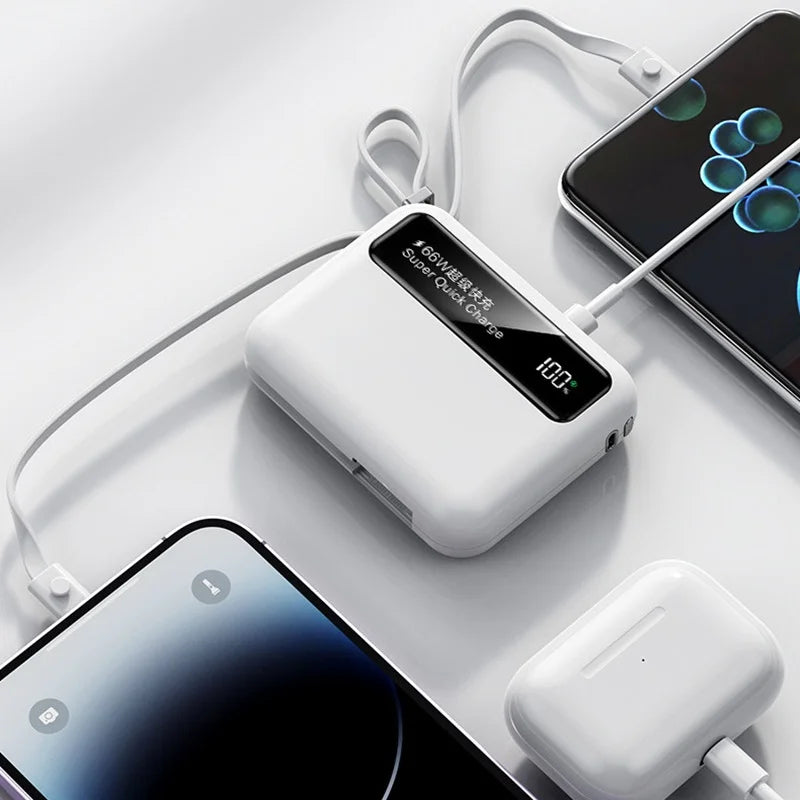 Lenovo 50000mAh 66W Power Bank Built-In Dual USB-C Cable Fast Charge Digital Display Power Bank For iPhone Samsung Zpaxo