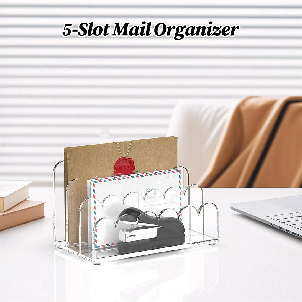 Acrylic Mail Holder 5 Compartments Clear Envelope Organizer Vertical