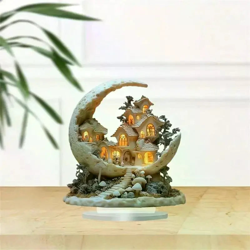 2D Acrylic Crescent Castle Ornament Ramadan Festival Decoration Eid Zpaxo