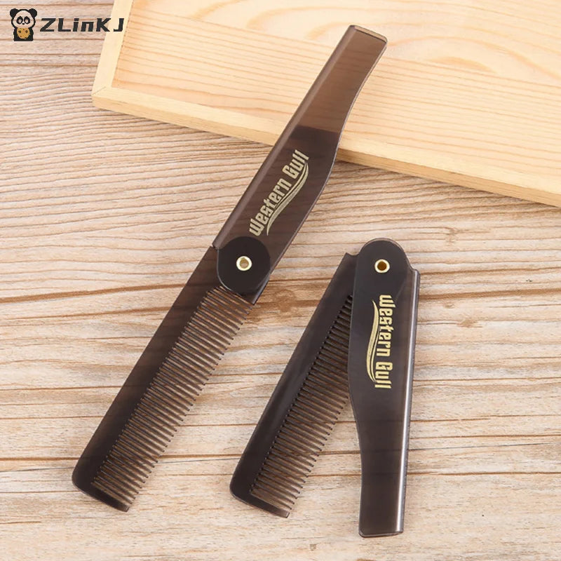 ▶1PCS Portable Foldable Pocket Combs Oil Head Plastic Beard Combs For Man Women Folding Comb Barber Hair Styling Tool Zpaxo