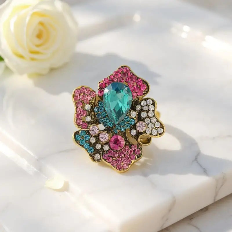 Fashion Rhinestone Plant Flower Brooches Women Clothing Coat Party Zpaxo
