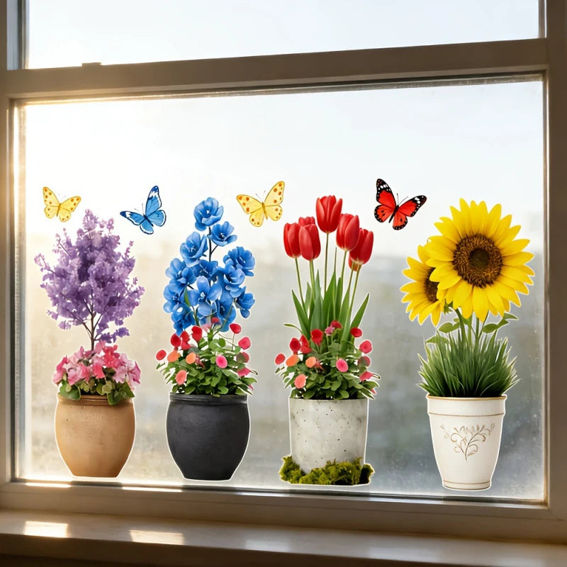 Artificial Potted Plant Wall Decals 3D Window Stickers Waterproof
