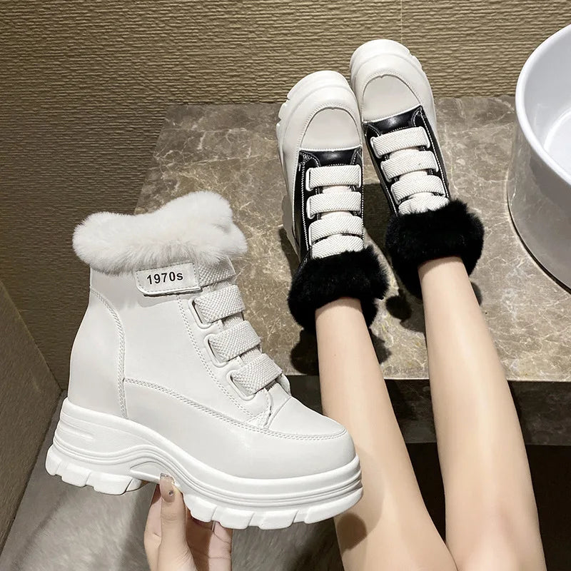 Women's Fur Snow Boots Winter Thick Bottom Short Heels Round Toe Warm Zpaxo