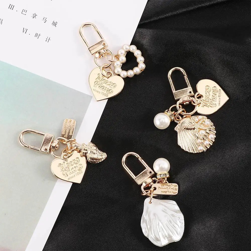 Cute Korean Fashion Gold Color Shell Conch Keychain Bag Charms Key Chain Heart Key Ring Key Accessories Zpaxo