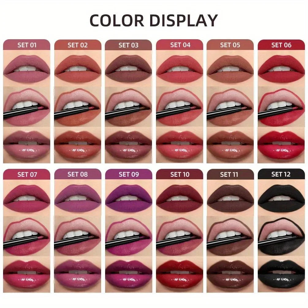 3 in 1 Lipstick and Lipliner Set, Long Lasting Waterproof Lip Stain Liquid Lipgloss Set for Women Halloween Gothic Makeup Zpaxo