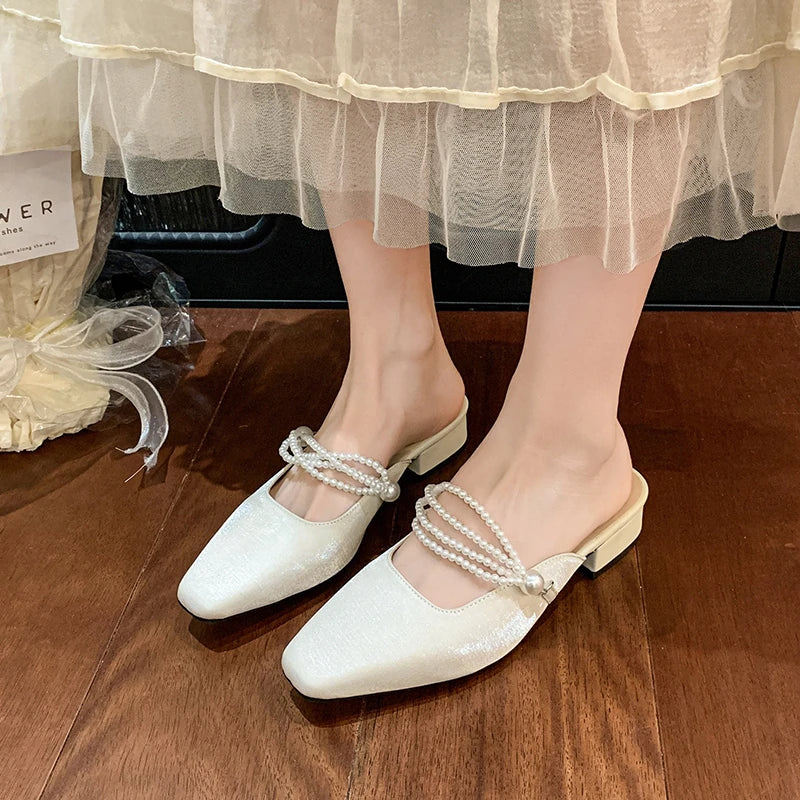 2026 Square Head Heel Women's Summer Outdoor Half Slippers Rubber