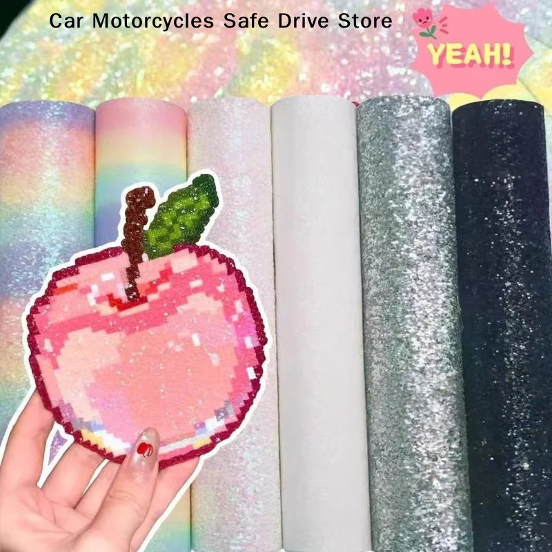 6-piece Bead Art Rainbow Glitter Fabric Iron-on Beads Baking Paper