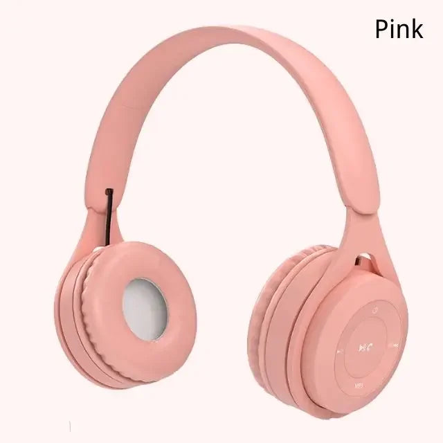 Macaron Headphones Kids Wireless Bluetooth Headphone Stereo Headband Gaming Headset with Mic Gamer Girl Gift for Mobile Tablet Zpaxo Pink