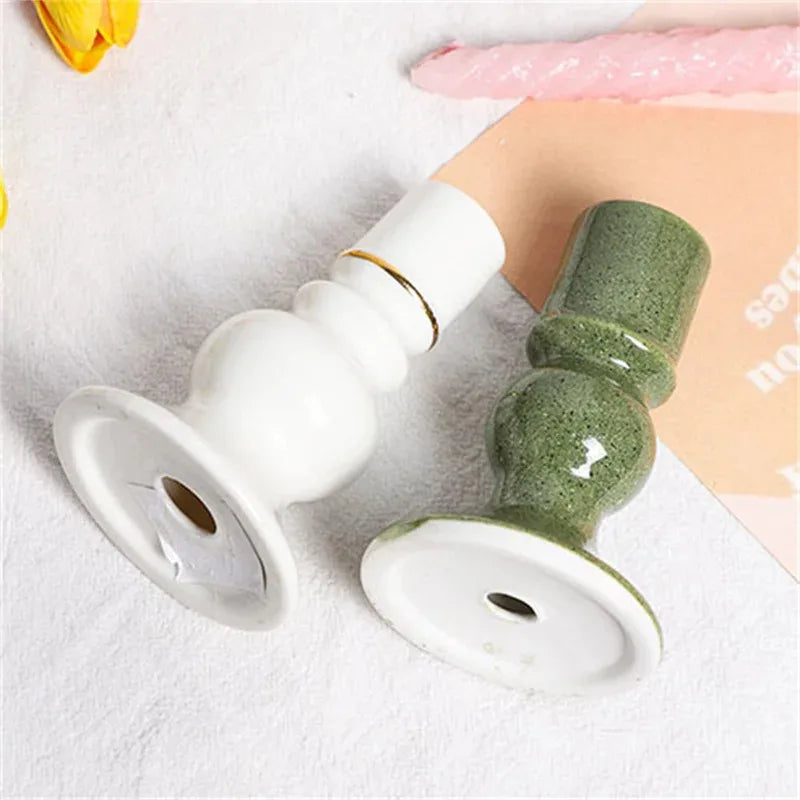 Round Ceramic Pillar Candle Holder Stoneware Table Centerpiece