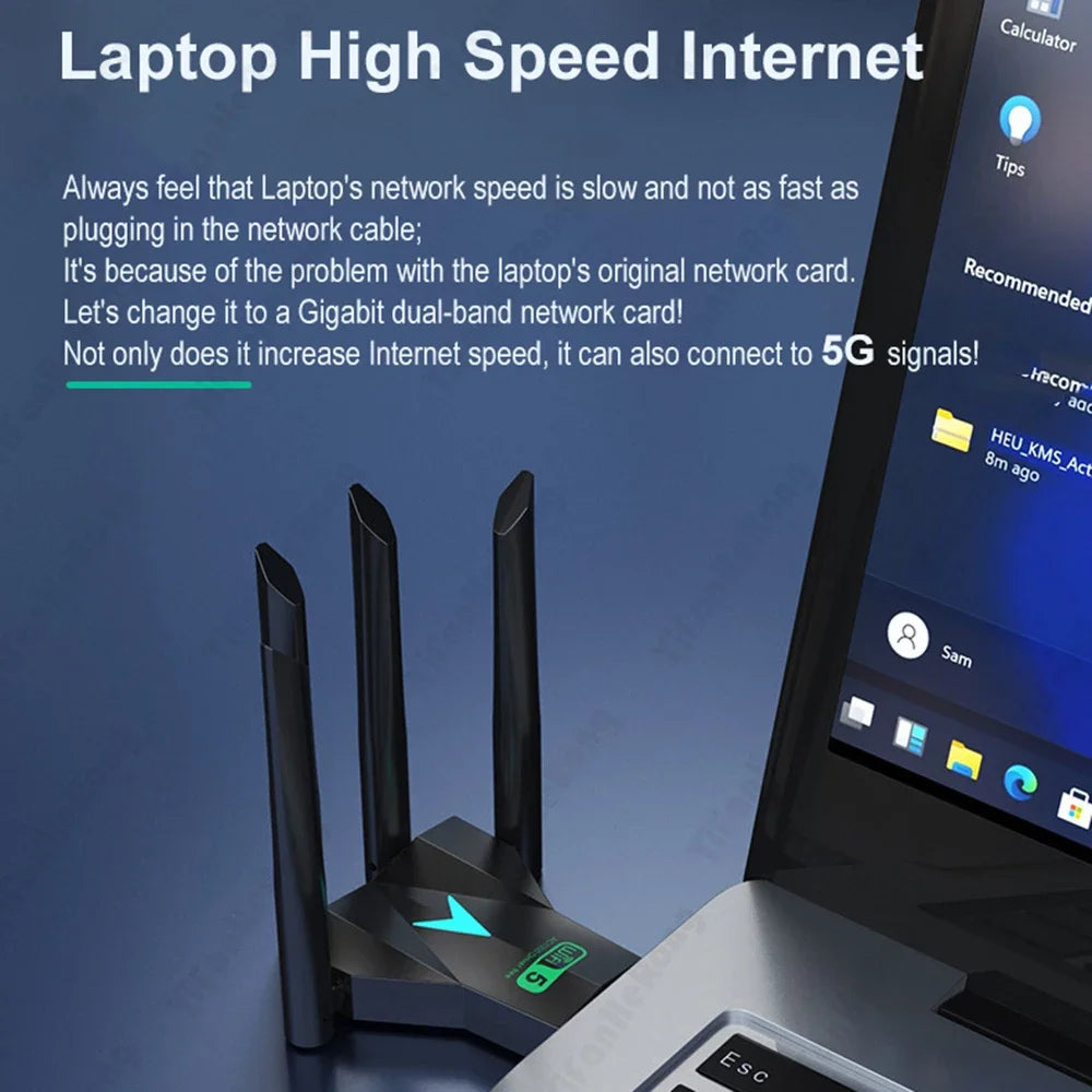 USB 3.0 Network Card 1300Mbps Dual Band 2.4G/5.8Ghz USB Adapter Wi-Fi Dongle 4 Antenna Wireless Receiver 600Mbps Plug-and-Play Zpaxo