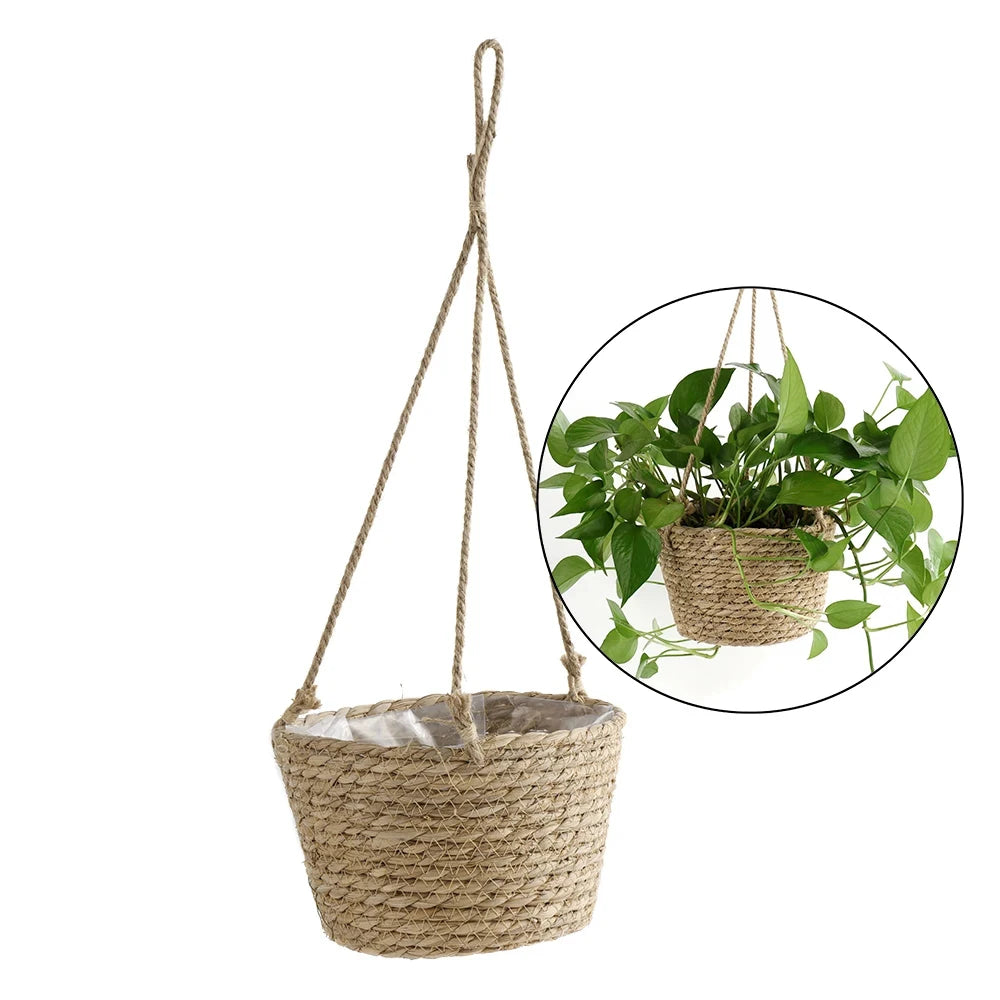 Handwoven Straw Hanging Basket Planter – Rattan Orchid Pot Hanging Basket Planter Zpaxo