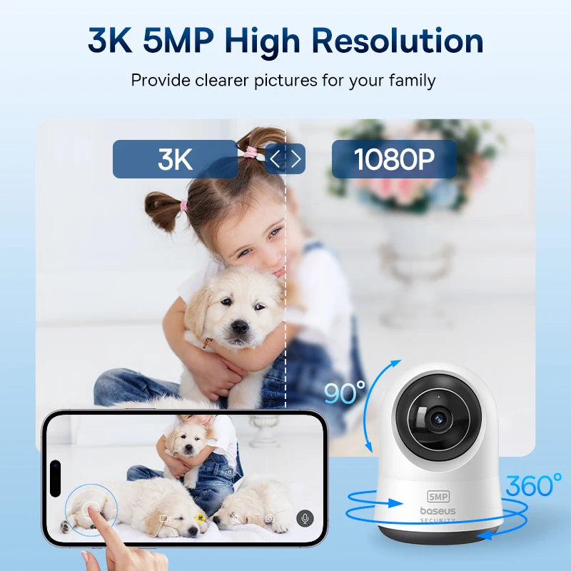 Baseus 5MP 3K Wifi IP Camera Wireless Indoor Security Protection