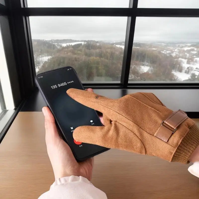 Suede Cycling Gloves Men Winter Thick Hiking Polyester Touch Screen Zpaxo