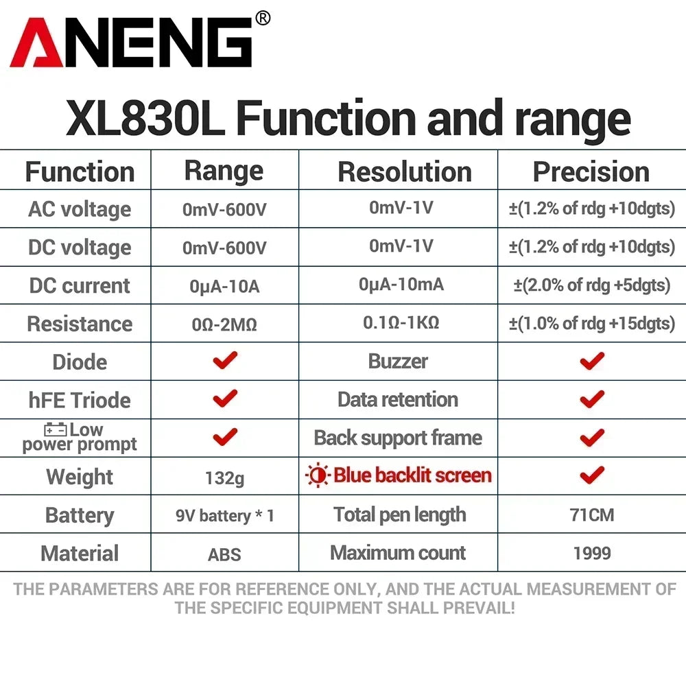 ANENG XL830L Handheld VBacklight Multimetr Tools Portable AC DC