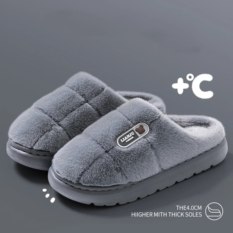 Big 50 51 Winter Slippers Women Men Thick Sole Indoor Home Warm