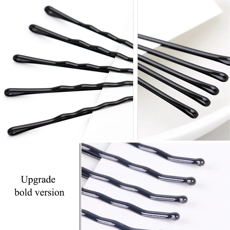Women Black Hair Clip Metal U-shaped Bobby Pins Wavy Hairpin Barrette