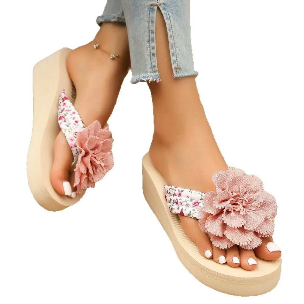 Fashion Floral Flat Flip Flops Women 2026 Summer Non Slip Lightweight