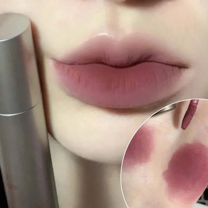 Dark Brown Silver Tube Lip Gloss Matte Velvet Waterproof Liquid