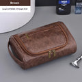 Men's PU Leather Travel Wash Bag – Large Capacity Waterproof Travel Wash Bag Zpaxo Thick brown color