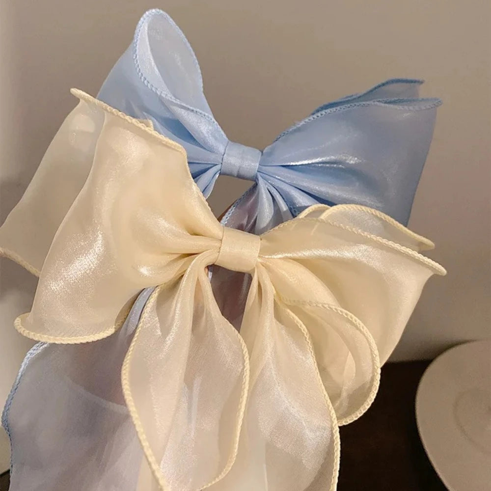 Black Organza Bow Fluttering Ribbon Hair Clips Women French Female