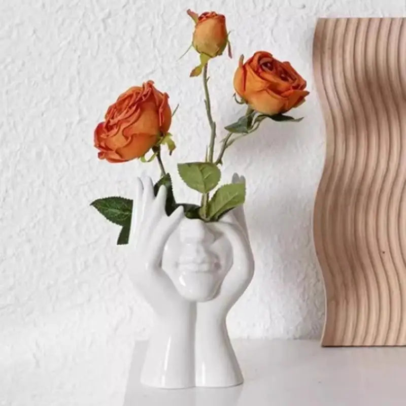 White Art Face Vase – Creative Desktop Ornament & Home Decor