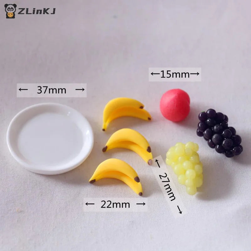 ▶6Pcs/set Mini Simulation Fruit Plate Grape Banana Peach Dollhouse Kitchen Decoration Zpaxo
