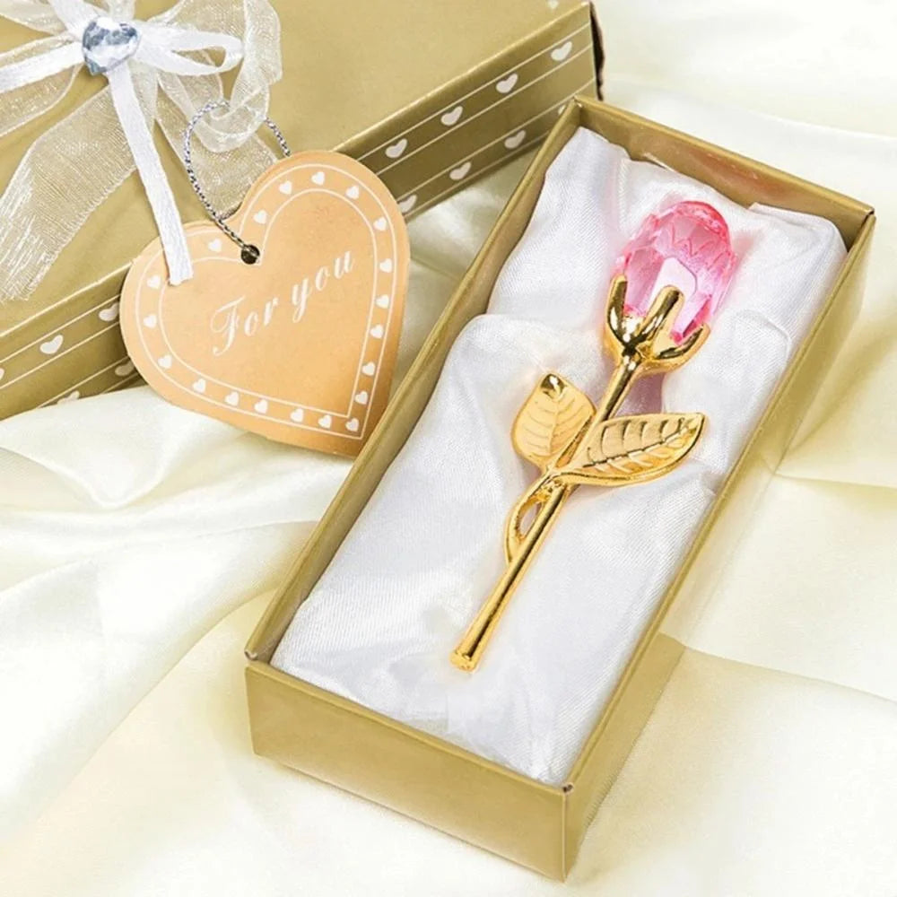 Valentines Day Gift Crystal Glass Rose Artificial Flower Silver Gold Rod Rose Flower For Girlfriend Wedding Gifts For Guest Zpaxo Gold Pink
