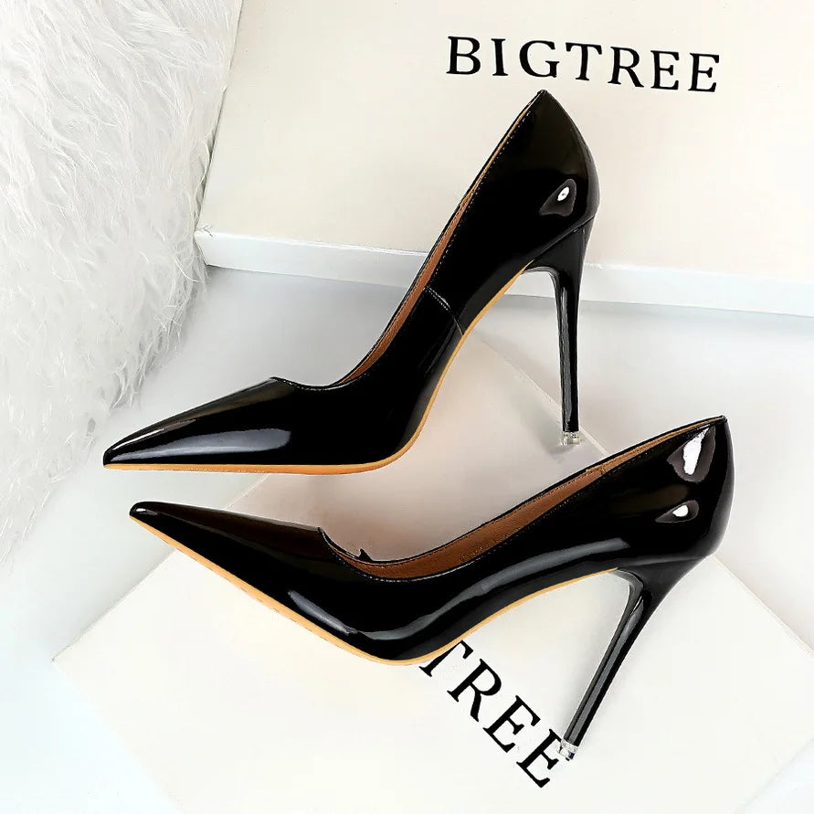 Autumn Patent Leather Concise Women's Shoes Pointed Toe Office Heels Zpaxo Blackheel10.5cm 40(Foot 25cm) China Mainland