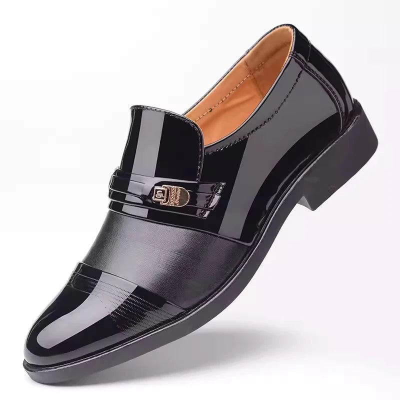 Mens Formal Two Tone Patent Leather Loafers Pointed Toe Slip Shoes Zpaxo