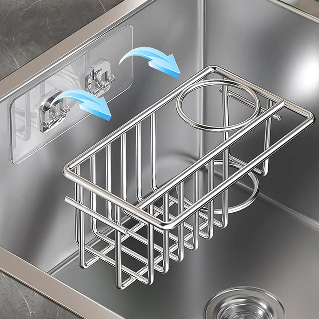 Sponge Holder Kitchen Sink Stainless Steel Wall Mounted No-drill Rack