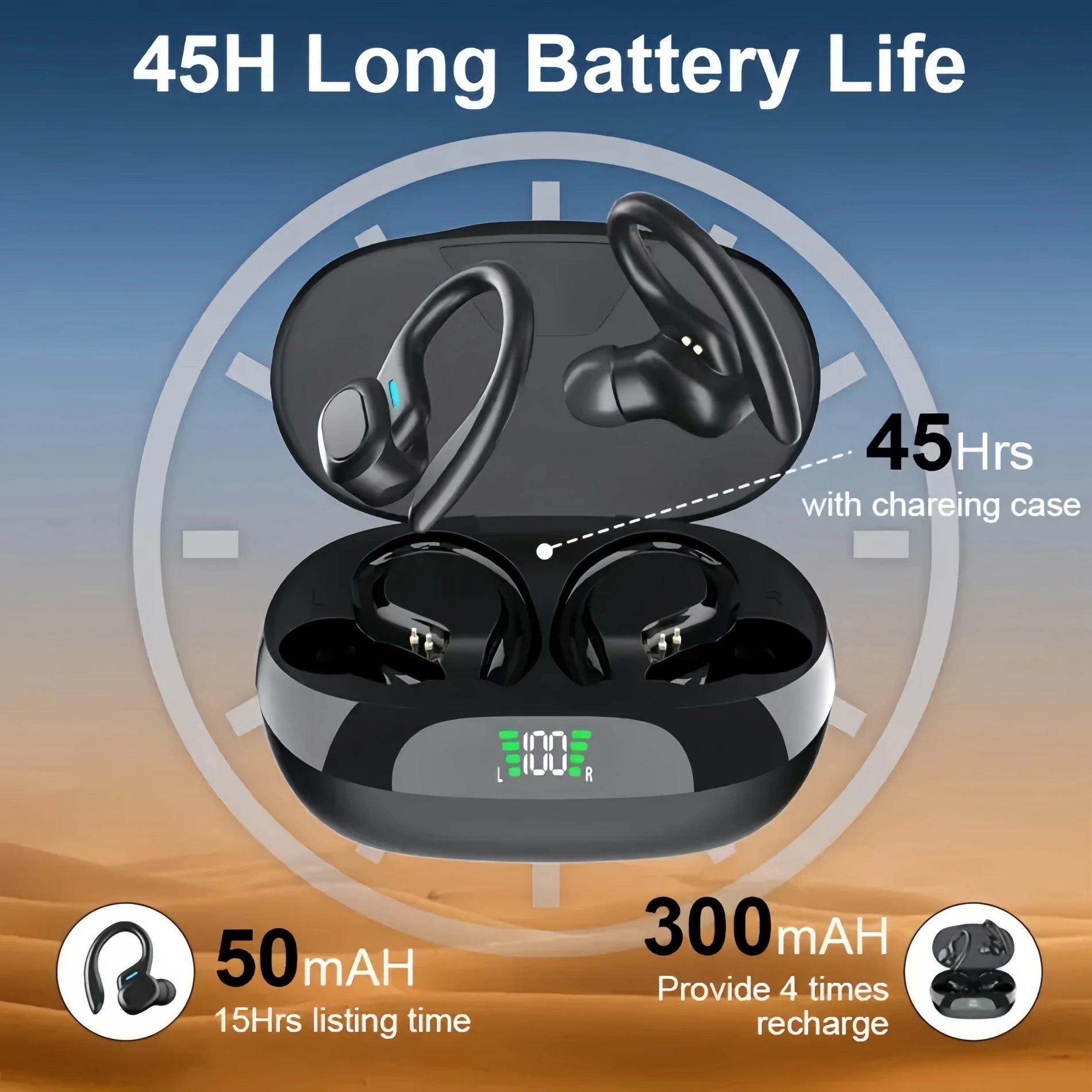 Wireless Open Headphones Ear-mounted Design In-ear Earplugs 36H