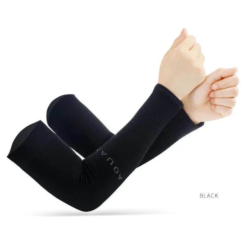 Cycling Anti-UV Arm Covers for Men Women Fingerless Gloves Summer Sport Ice Silk Cool Scarf Silk Elastic Arm Covers Driving Zpaxo black