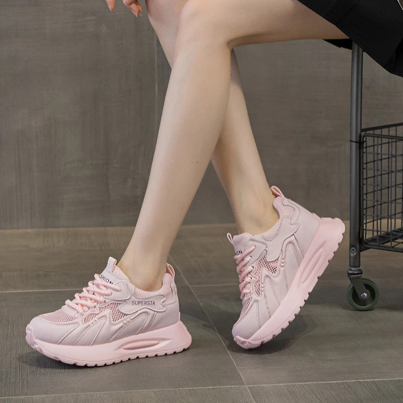Women's Platform Chunky Sneakers Lace Up Design Sport Tag Detail Two Zpaxo 5556-3 Pink 40