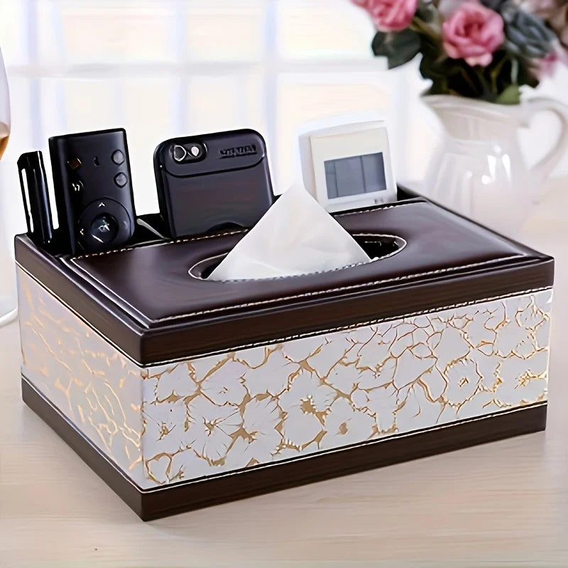 Elegant Faux Leather Tissue Box Cover Remote Holder Stylish Living