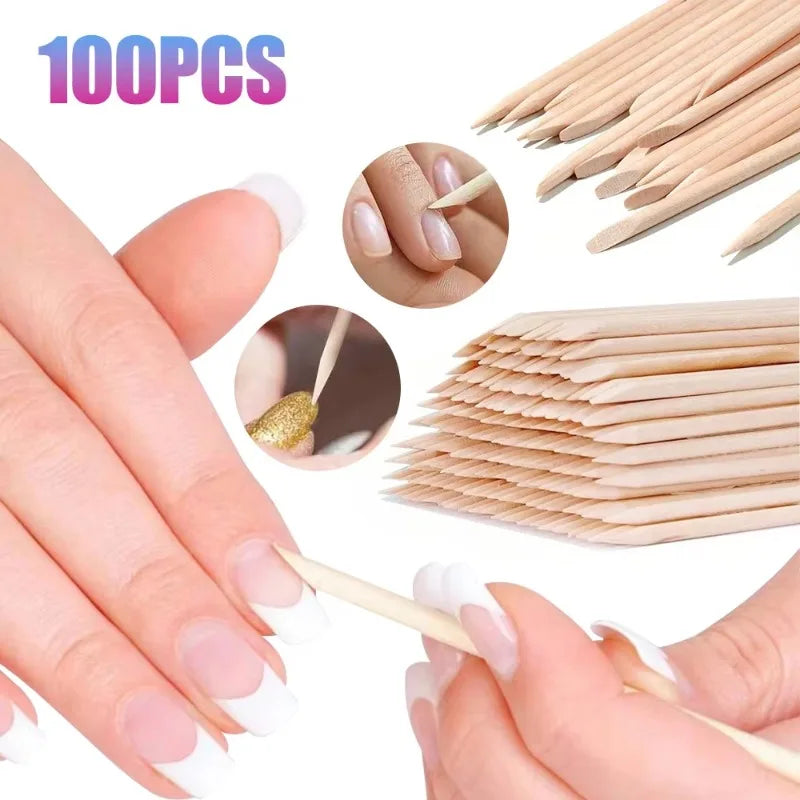 Double-Ended Wood Cuticle Pusher & Nail Art Sticks 50/100 Pack Cuticle Pusher Sticks Zpaxo