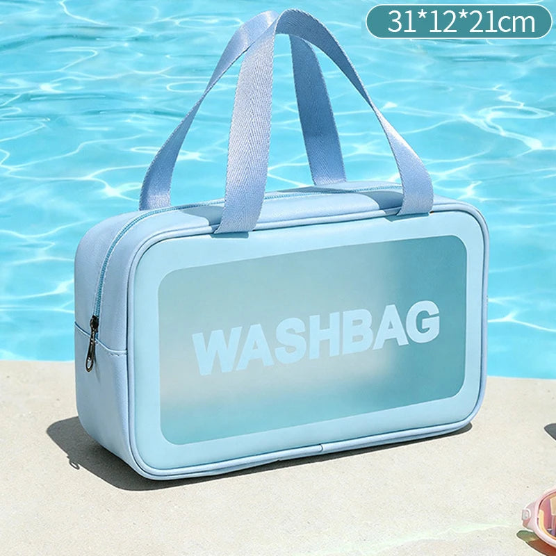 Portable hand-held PU polishing semi-transparent waterproof toiletry storage dust-proof makeup bag Zpaxo color d-m