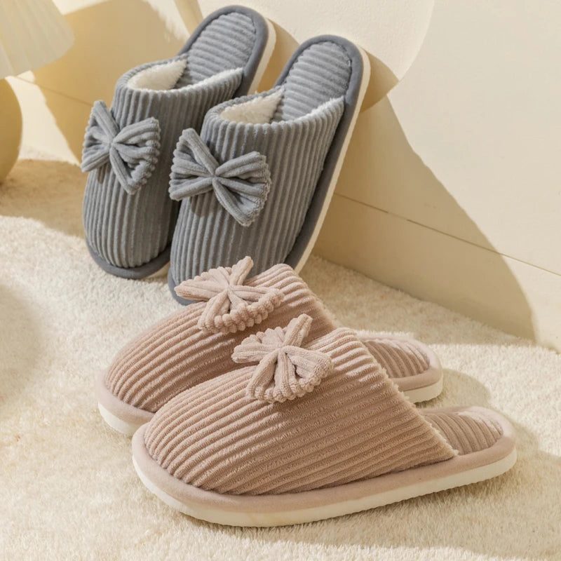 Fashion Women's Bow Slippers Fall Winter Indoor Bedroom Floor